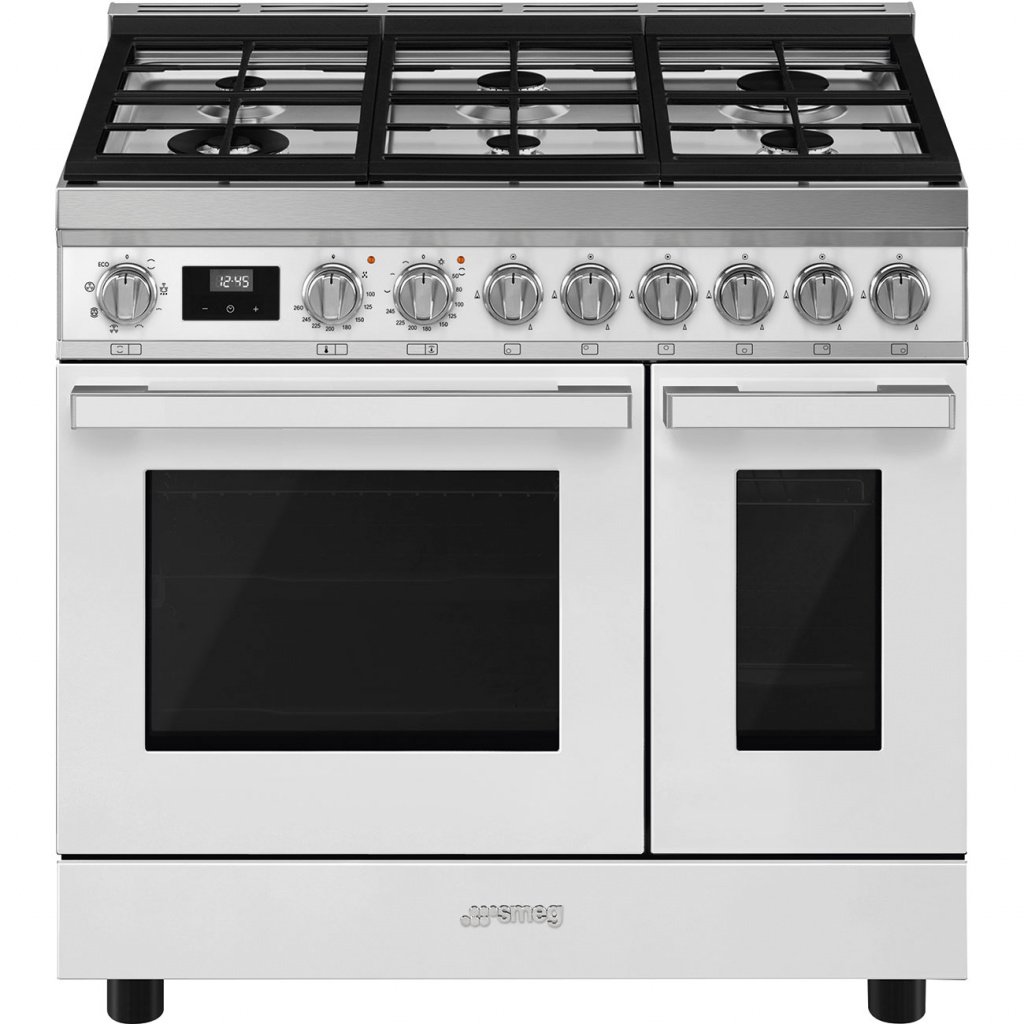 Smeg Portofino CPF92GMWH 90cm Dual Fuel Range Cooker with Gas Hob – White – A/A Rated #396958