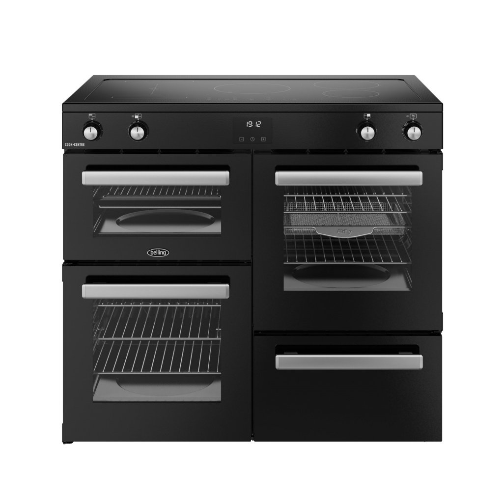 Belling Cookcentre 100Ei 100cm wide Electric Range Cooker with Induction Hob – Black – A/A Rated #399398