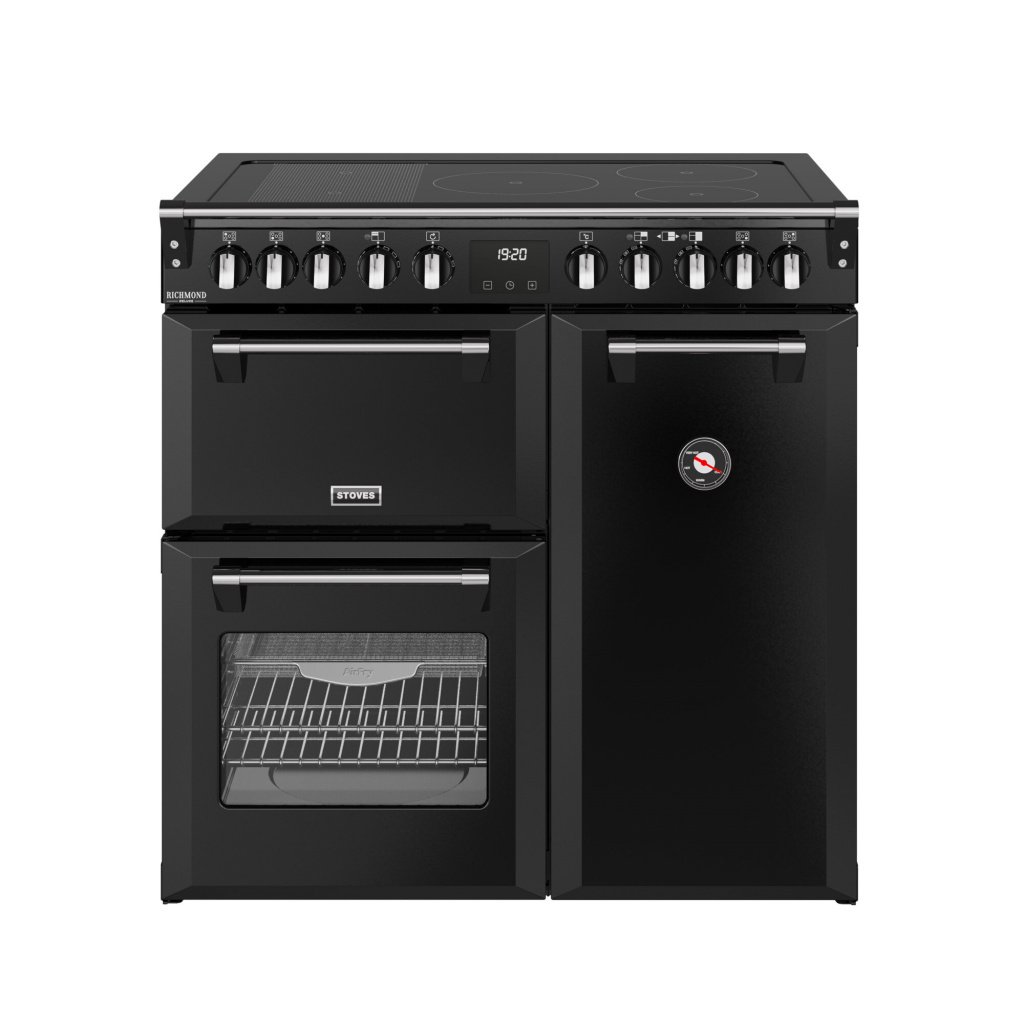 Stoves Richmond Deluxe 90Ei RTY 90cm Electric Range Cooker with Induction Hob – Black – A/A/A Rated #397331