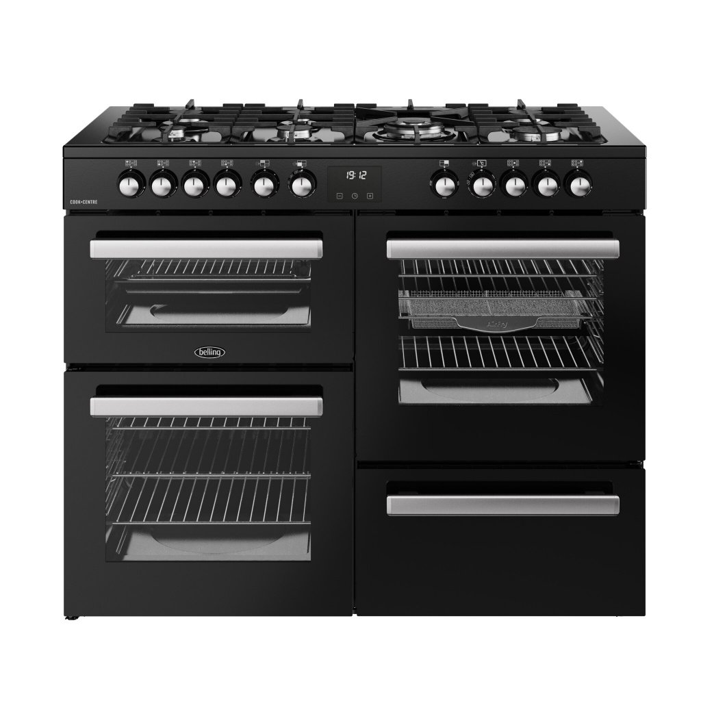 Belling Cookcentre 110DF 110cm wide Dual Fuel Range Cooker with Gas Hob – Black – A/A Rated #399770