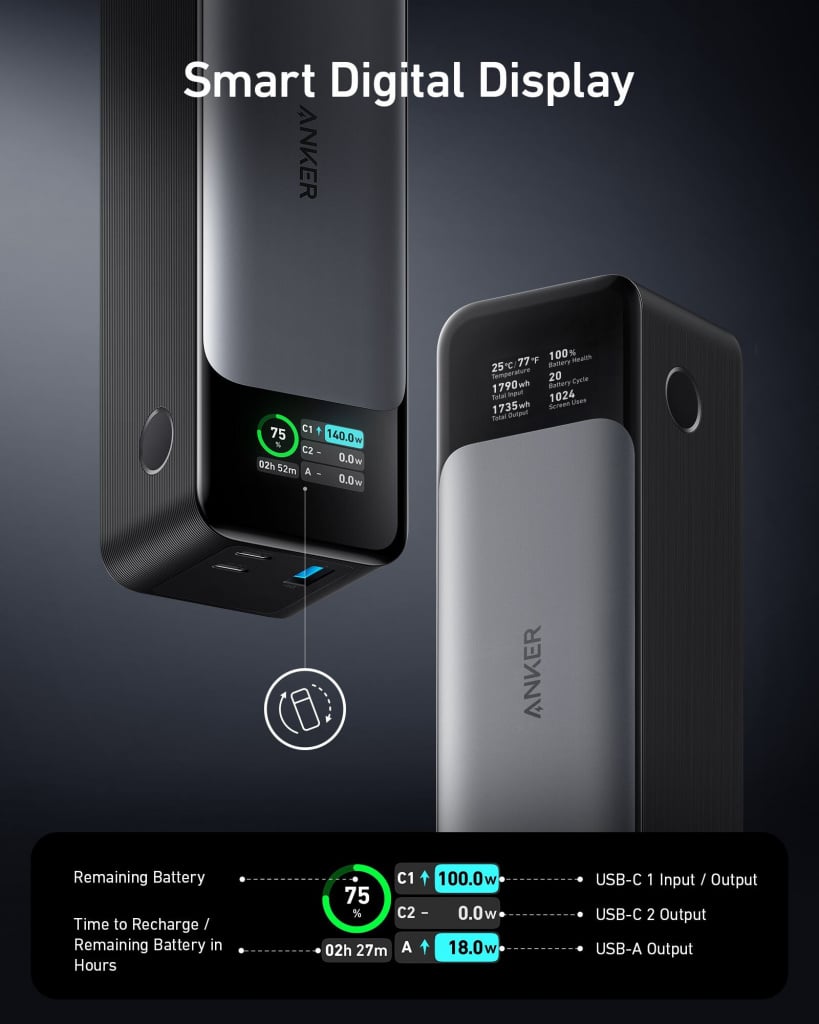 スマホアクセサリー Anker 737 POWER BANK 24000mA Anker 737 Power Bank PowerCore 24K 24000mAh - Black / Silver
