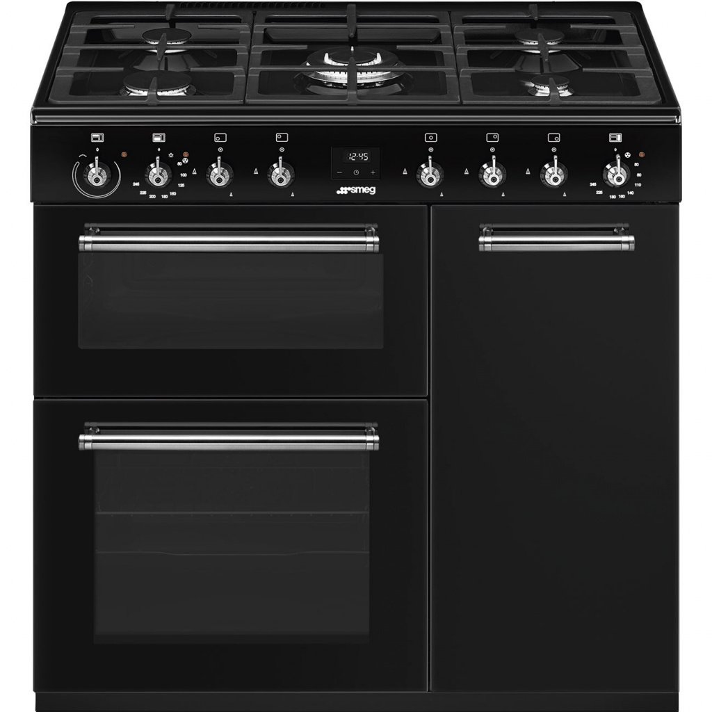 Smeg Concert CX93GMBL 90cm wide Dual Fuel Range Cooker with Gas Hob – Black – A Rated #399727