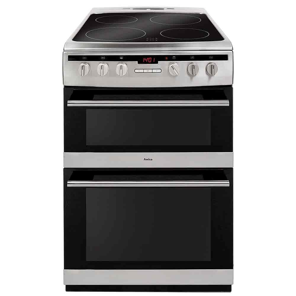 Amica AFC6550SS 60cm Wide Double Oven Electric Cooker with Ceramic Hob – Stainless Steel – A/A Rated #405392