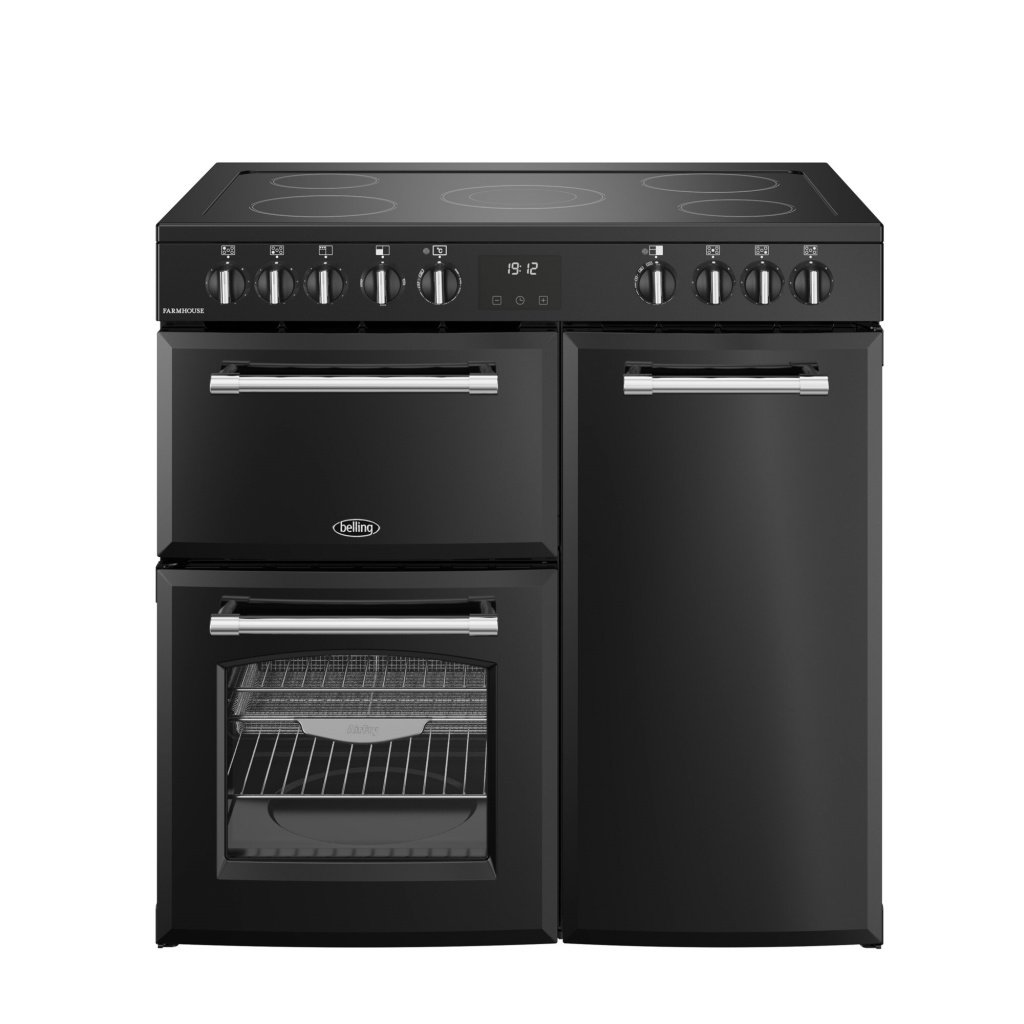 Belling Farmhouse 90E 90cm wide Electric Range Cooker with Ceramic Hob – Black – A/A Rated #402033
