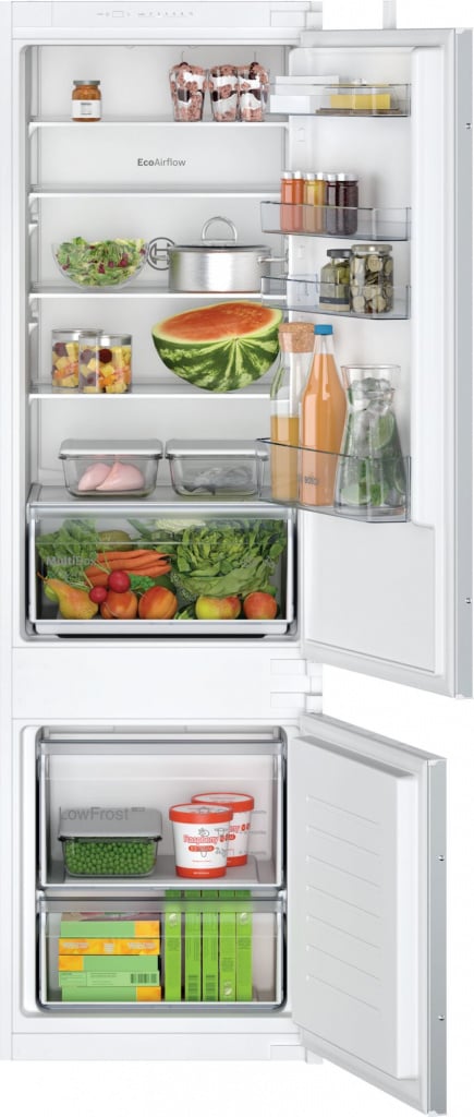Bosch Series 2 KIV87NSE0G 177cm 70/30 Integrated Fridge Freezer with Sliding Door Hinge – White – E Rated #401042