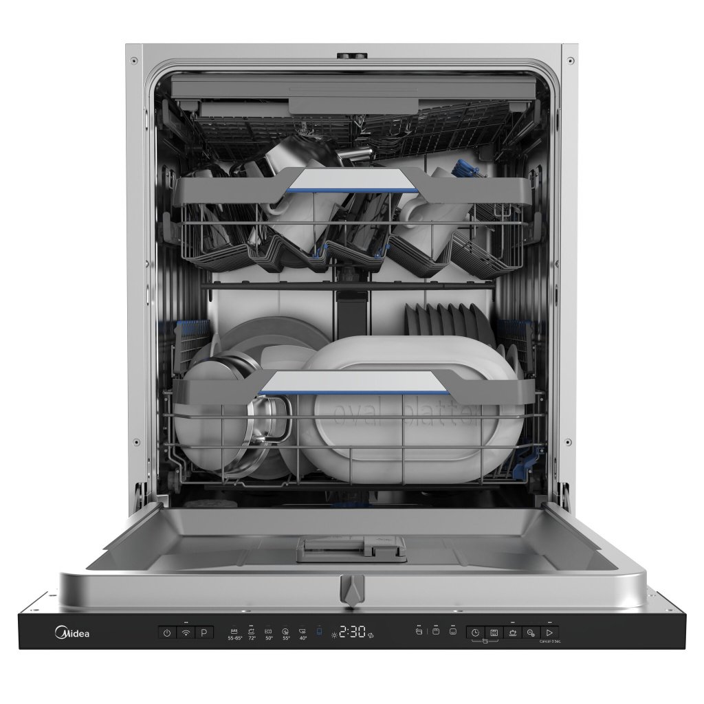 Midea MDWEB1403M(B)-WG-UK Wifi Connected Fully Integrated Full Size Dishwasher – Black Control Panel with fixed door hinge Kit – C Rated #401738