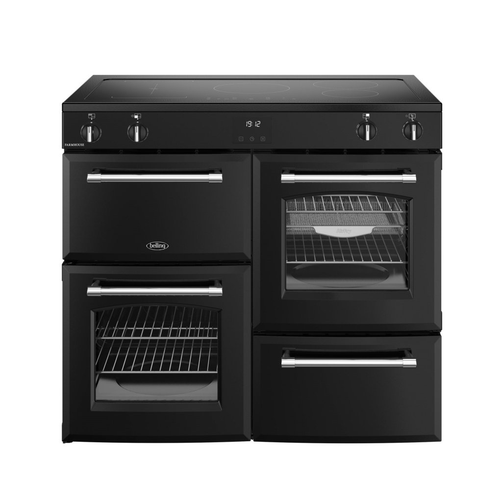 Belling Farmhouse 100Ei 100cm wide Electric Range Cooker with Induction Hob – Black – A/A Rated #401513