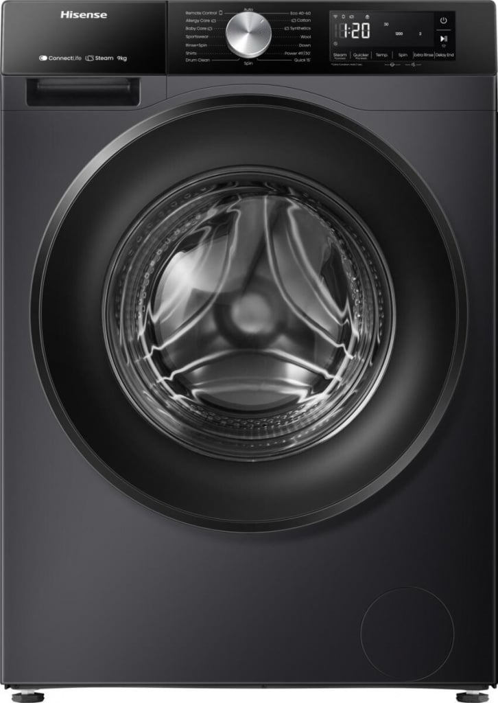 Hisense 3S Series WF3S9043BB3 9kg WiFi Connected Washing Machine with 1400 rpm – Black – A Rated #401795