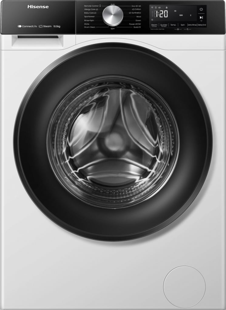 Hisense 3S Series WF3S1043BW3 10.5kg WiFi Connected Washing Machine with 1400 rpm – White – A Rated #401984