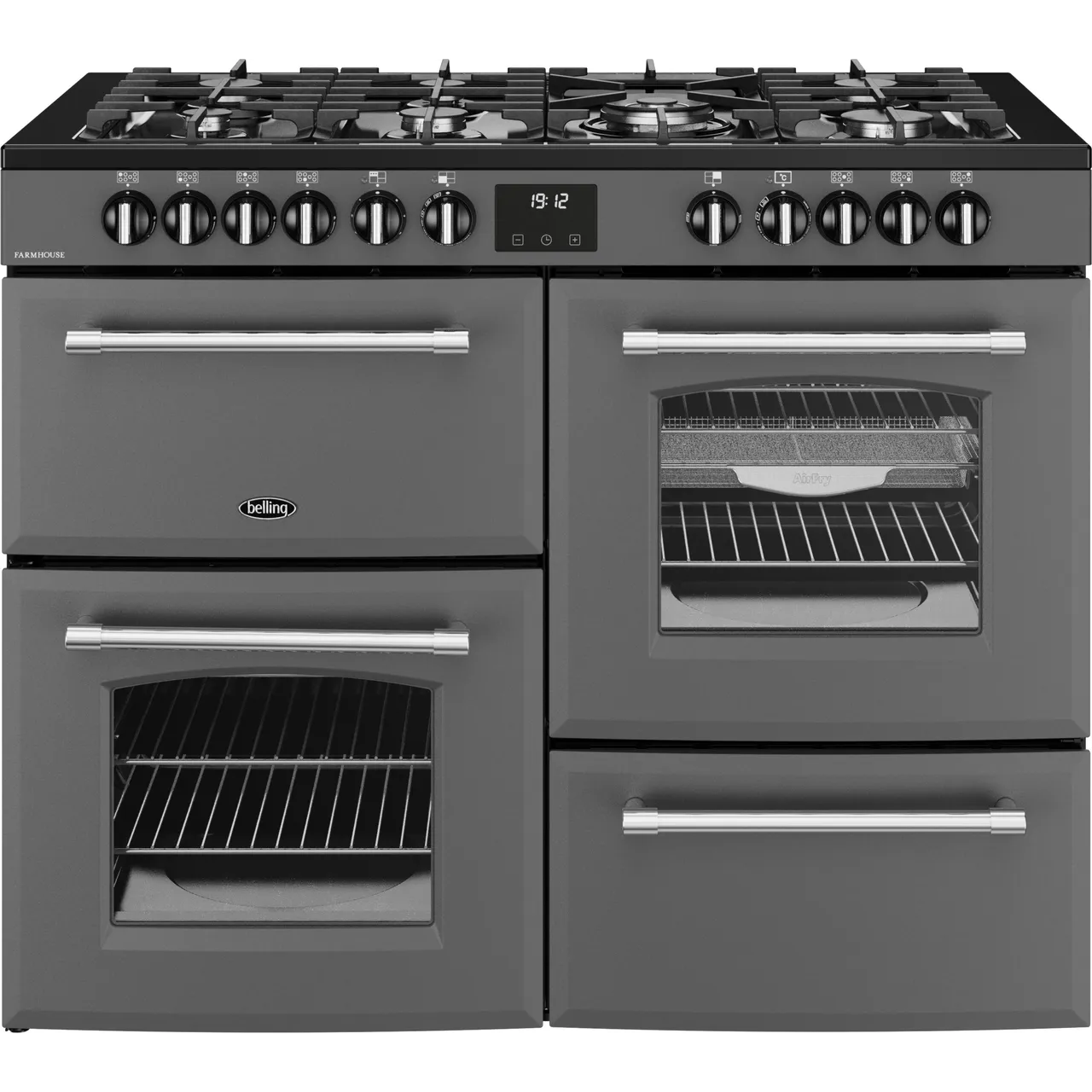 Belling Farmhouse 110DF 110cm wide Dual Fuel Range Cooker with Gas Hob – Anthracite – A Rated #402309