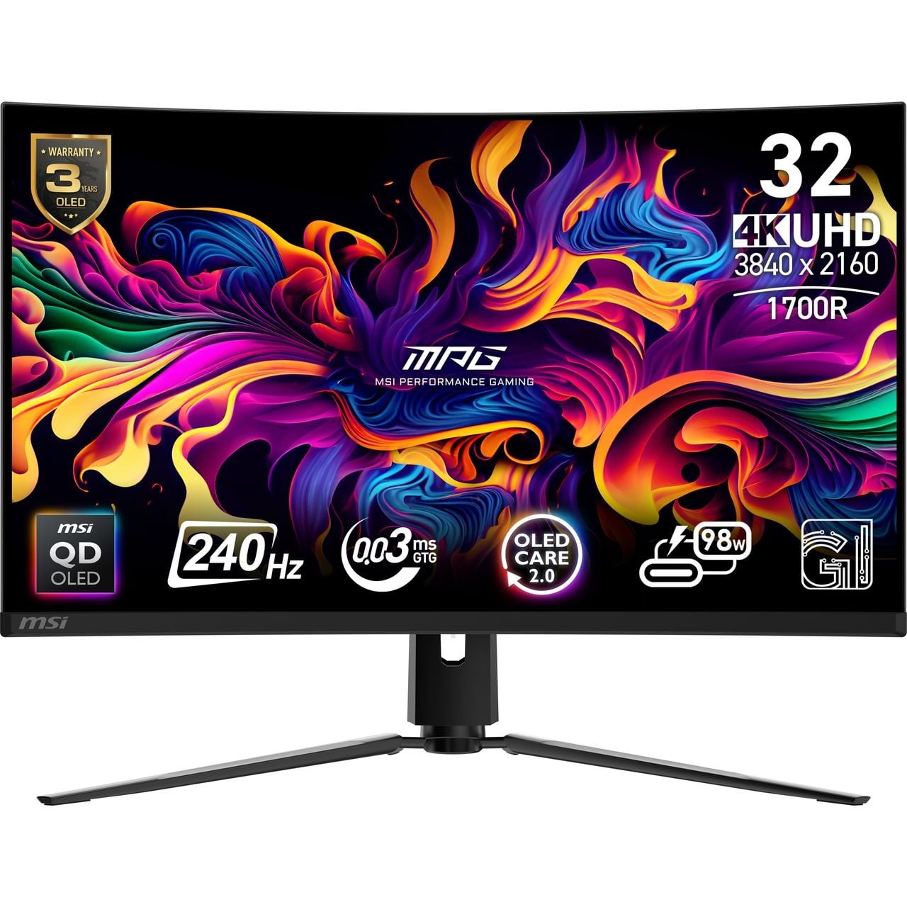 MSI MPG 321CURX QD-OLED 32″ 4K Ultra HD 240Hz OLED Curved Gaming Monitor – Black #403548