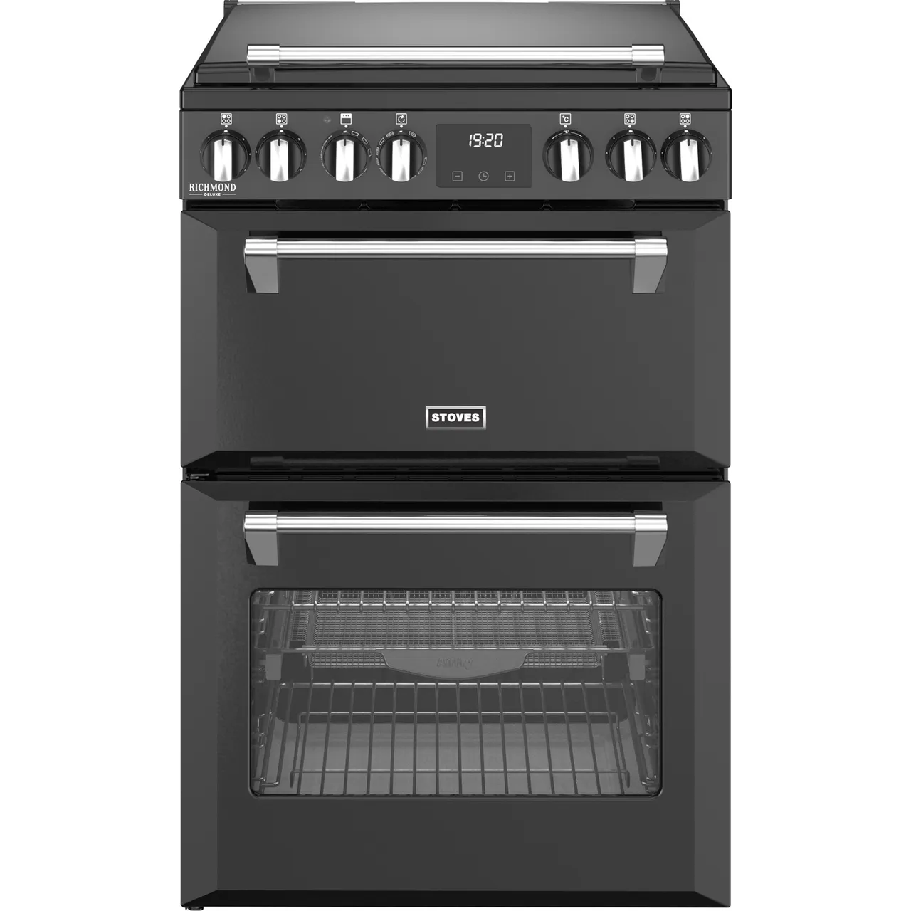 Stoves 60cm wide Double Oven Richmond Deluxe 60Ei RTY Mini Range Electric Cooker with Induction Hob – Black – A/A Rated #405612