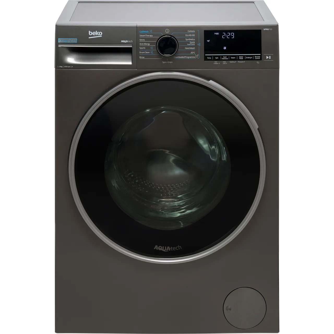 Beko EnergySpin™ B5W59411AG 9kg WiFi Connected Washing Machine with 1400 rpm – Graphite – A Rated #405120
