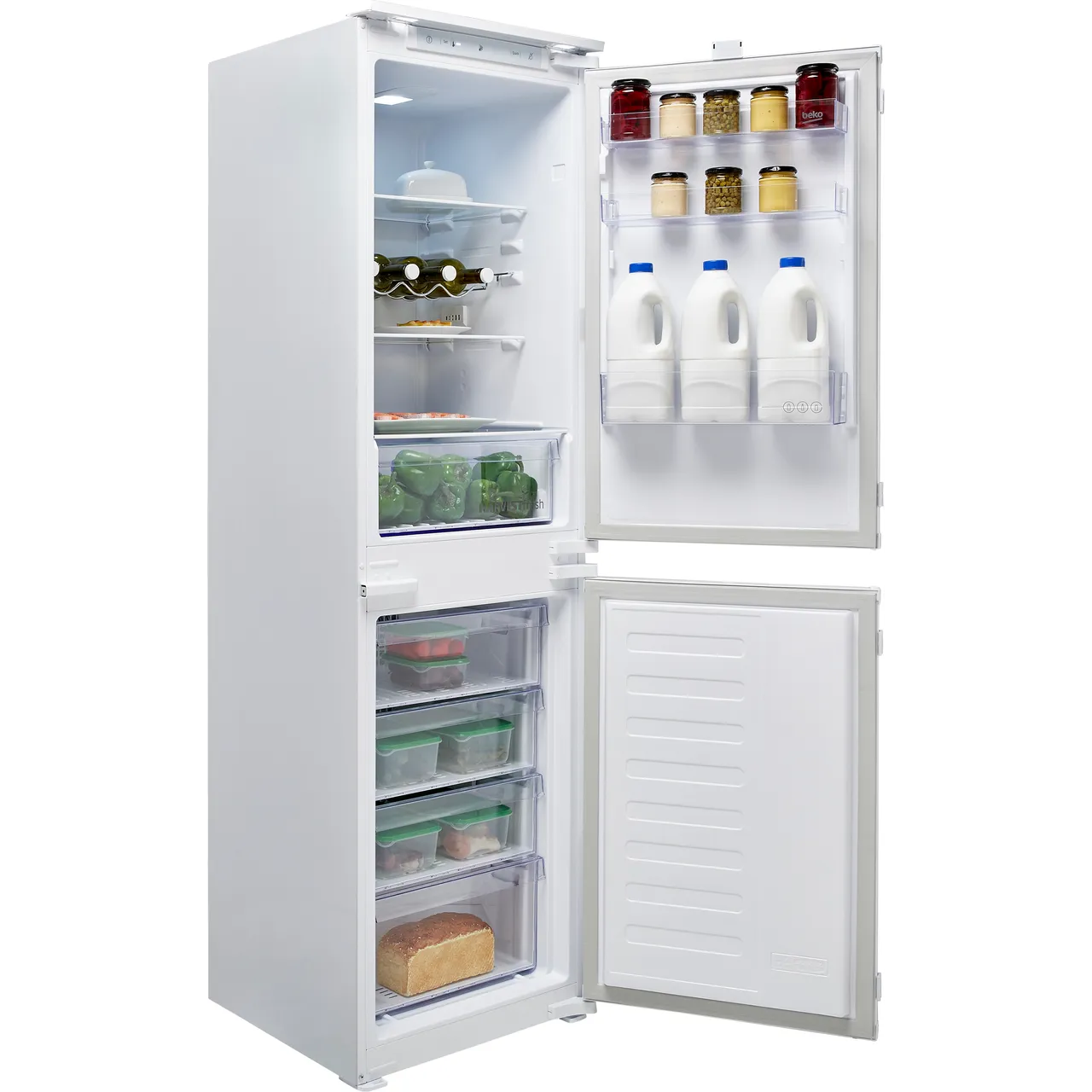 Beko HarvestFresh™ BCFD4V50 178cm 50/50 Integrated Frost Free Fridge Freezer with Sliding Door Hinge – White – E Rated #404548