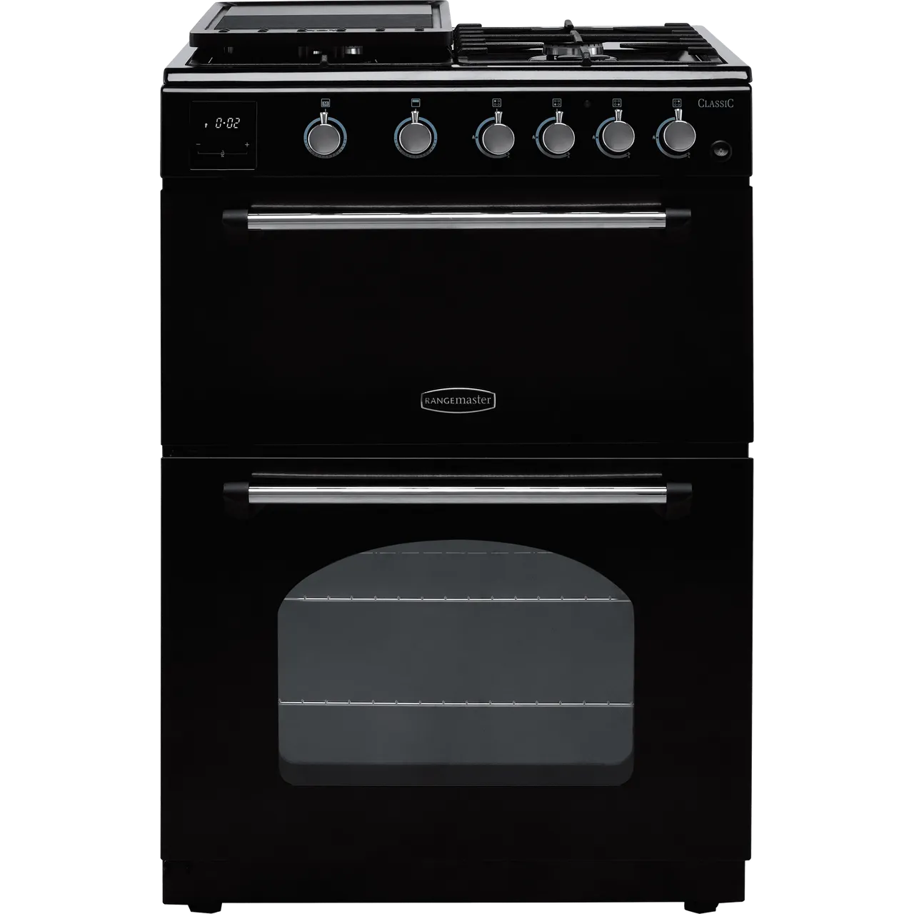 Rangemaster Classic 60 CLA60NGFBL/C 60cm wide Double Oven Gas Cooker with Electric Grill – Black / Chrome – A+/A Rated #405366