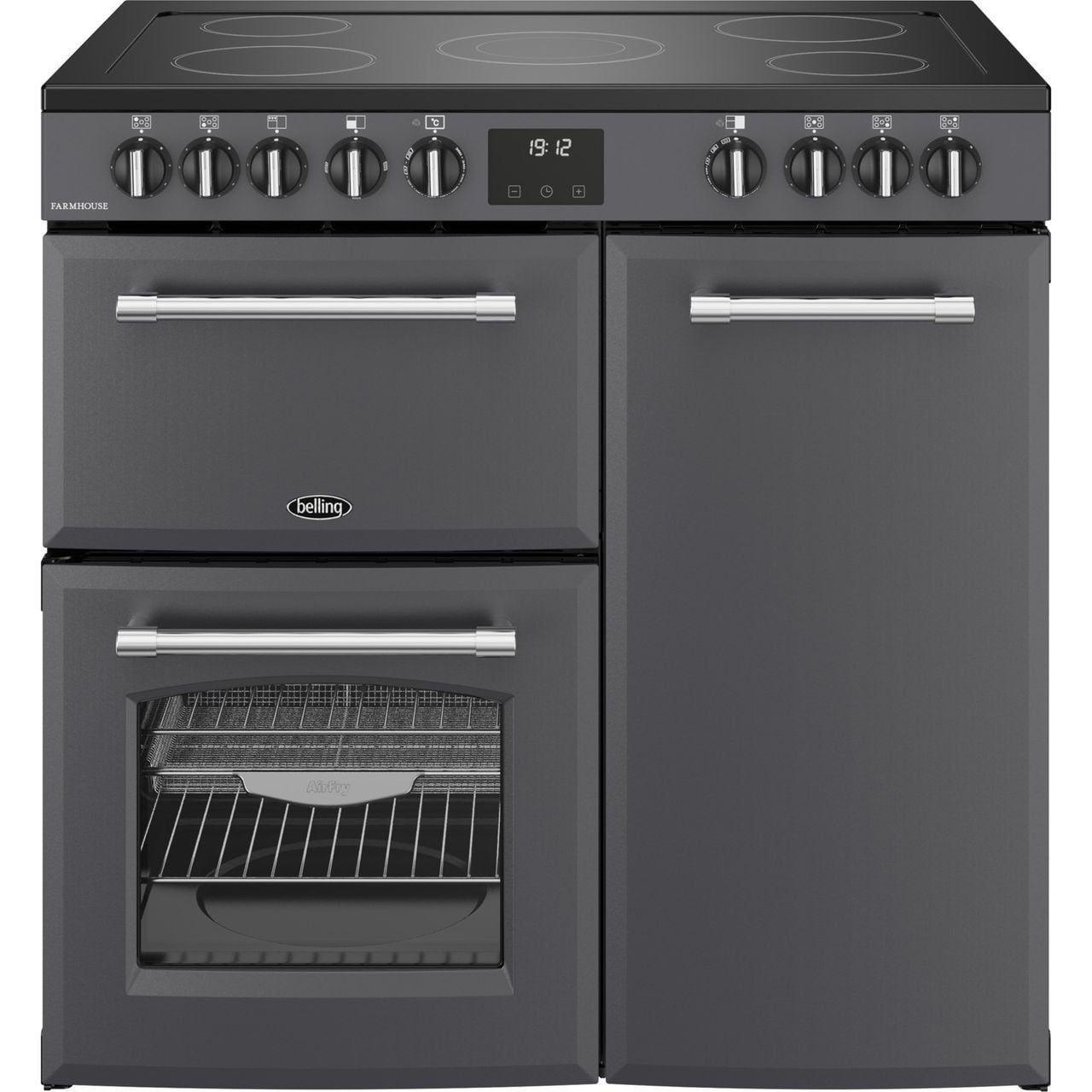 Belling Farmhouse 90E 90cm wide Electric Range Cooker with Ceramic Hob – Anthracite – A/A Rated #404795