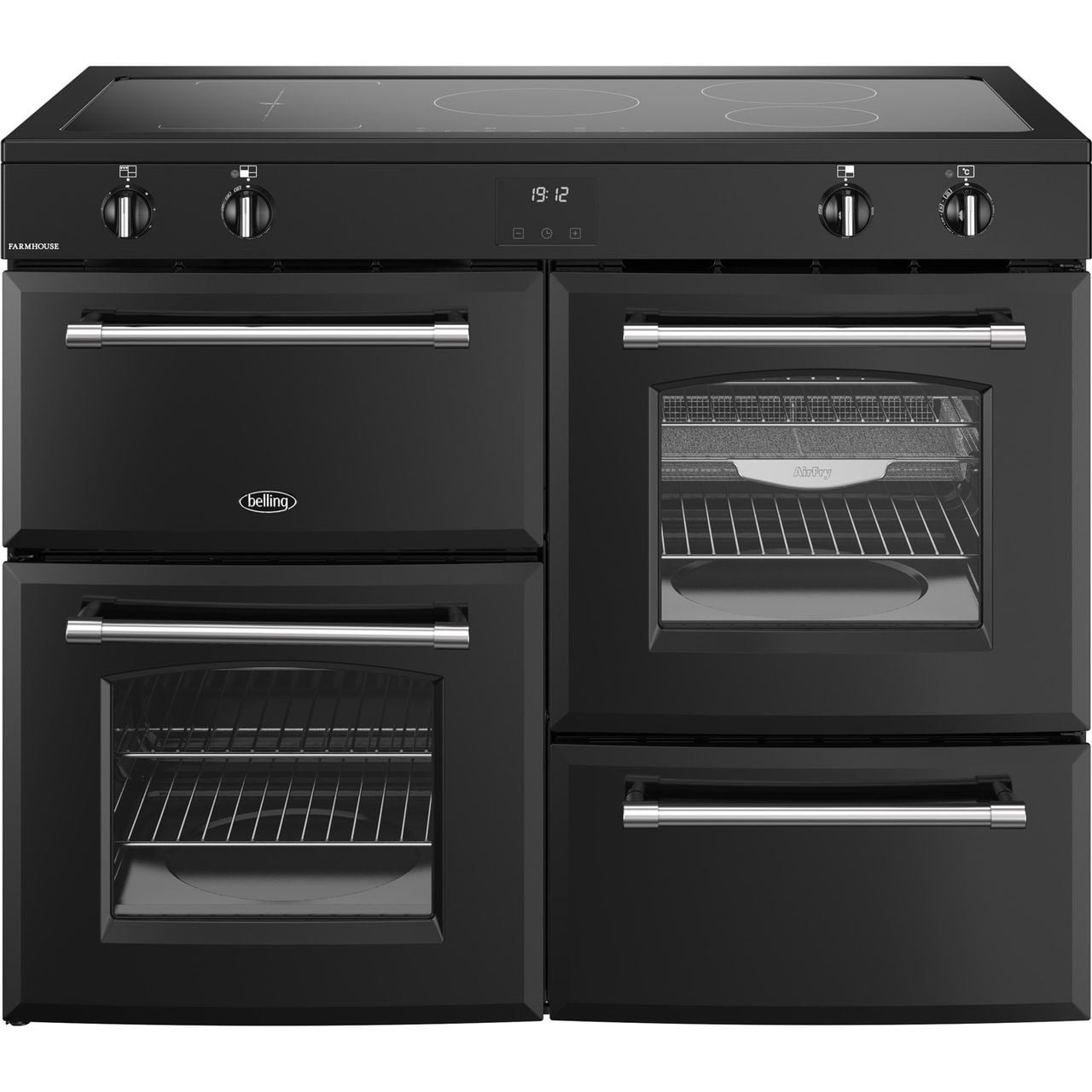 Belling Farmhouse 110Ei 110cm wide Electric Range Cooker with Induction Hob – Black – A/A Rated #404648