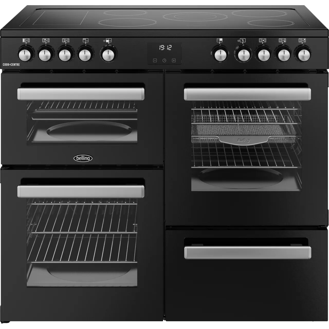 Belling Cookcentre 100E 100cm wide Electric Range Cooker with Ceramic Hob – Black – A/A Rated #406272