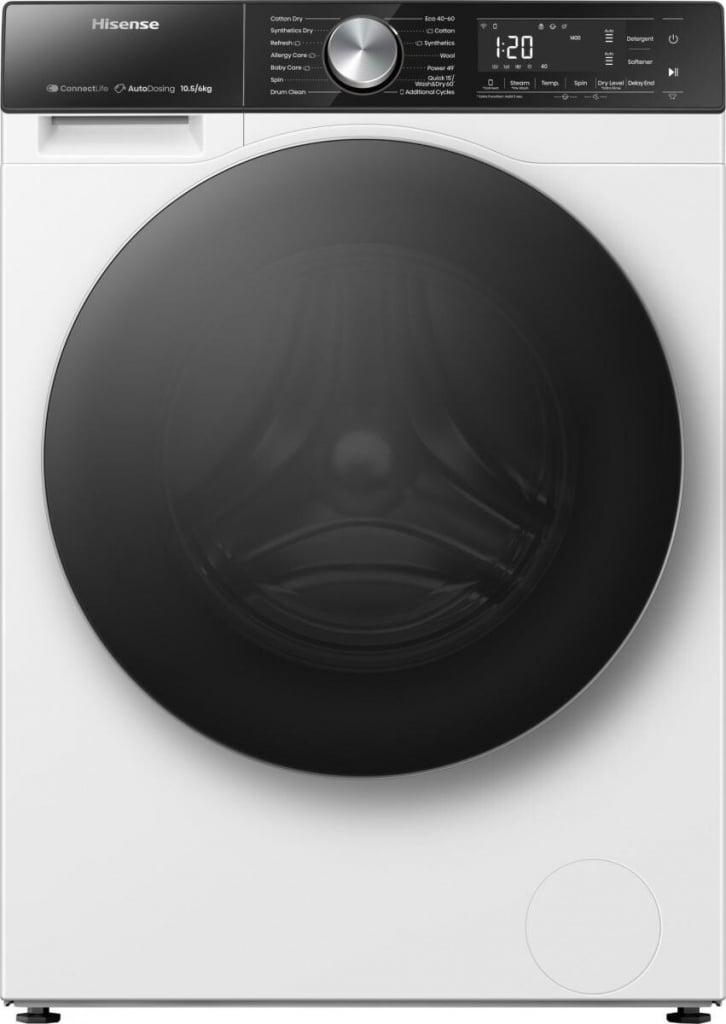 Hisense 5S Series WD5S1045BW Wifi Connected 10.5Kg / 6Kg Washer Dryer with 1400 rpm – White – D Rated [Wash&Dry], A Rated [Wash Only] #406441