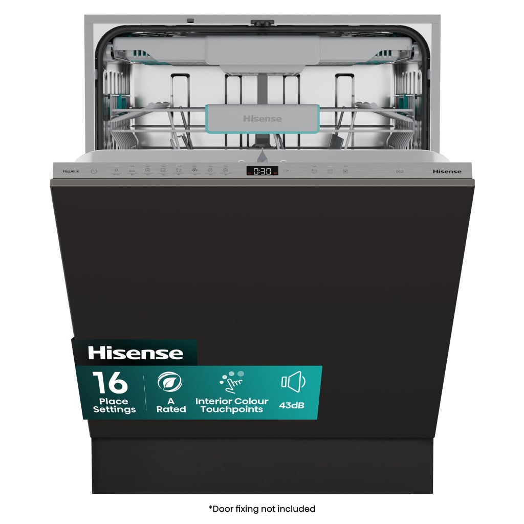 Hisense HV16AUK Integrated Full Size Dishwasher – Silver Control Panel with Fixed Door Hinge Kit – A Rated #407521
