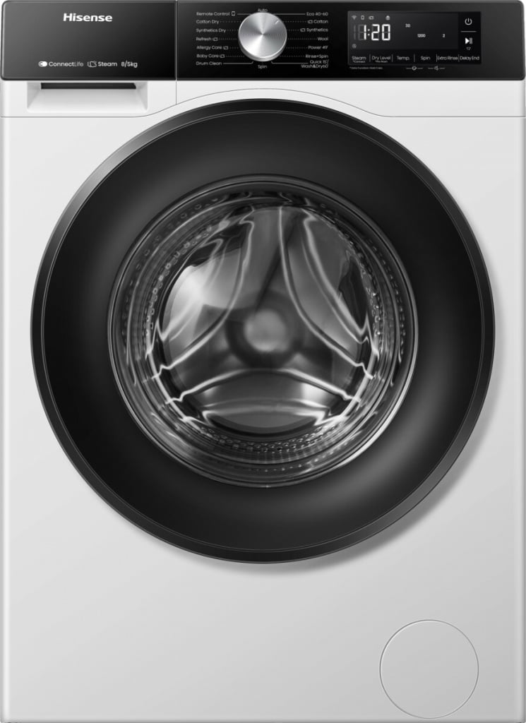 Hisense 3S Series WD3S8043BW3 Wifi Connected 8Kg / 5Kg Washer Dryer with 1400 rpm – White – D Rated [Wash&Dry], A Rated [Wash Only] #407375