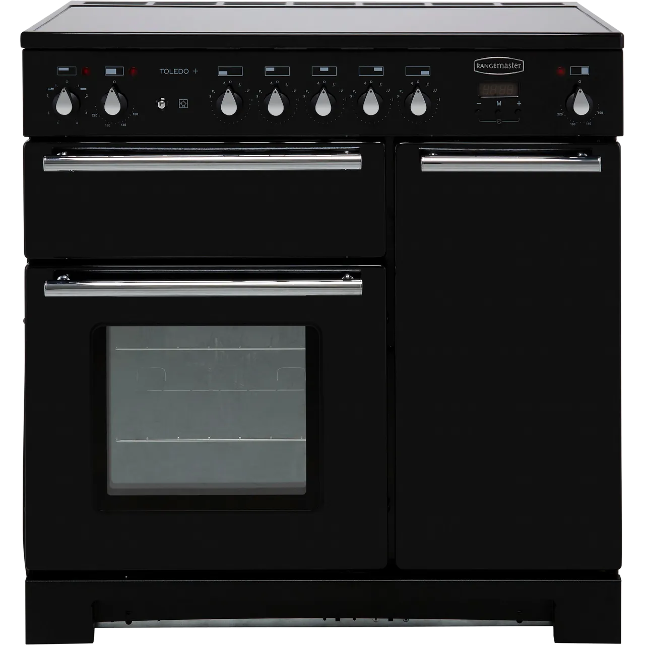 Rangemaster Toledo + TOLP90EIGB/C 90cm wide Electric Range Cooker with Induction Hob – Black – A/A Rated #406394