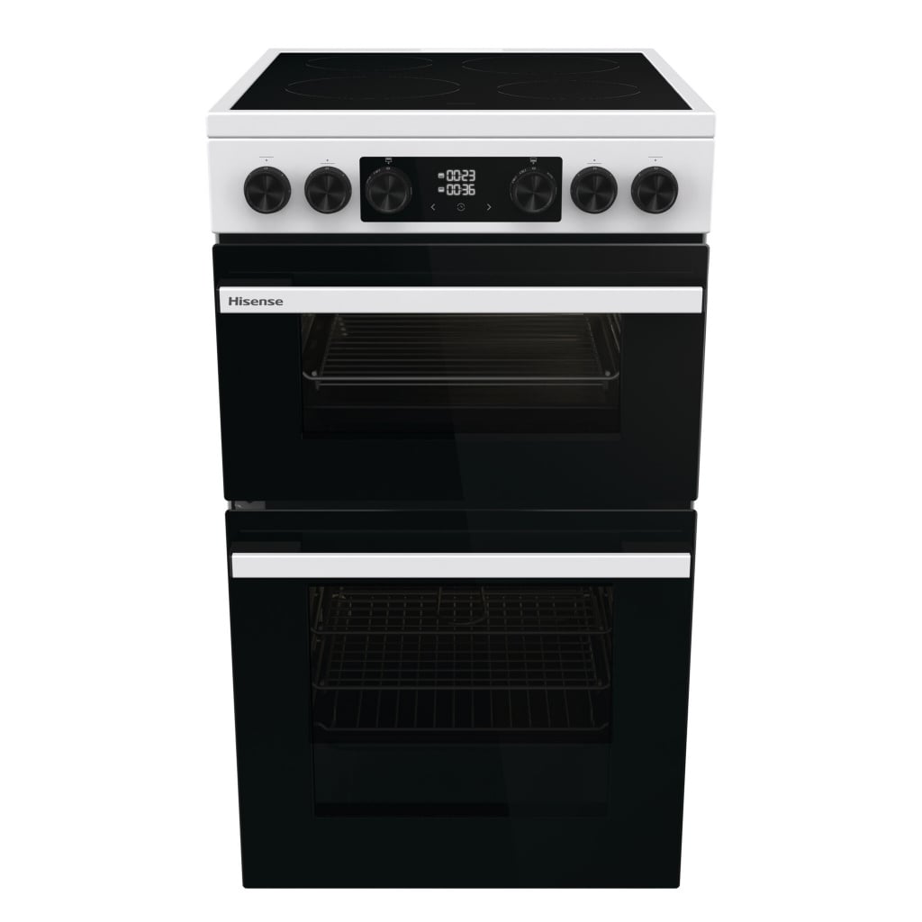 Hisense Hi6 Max HDCEC5C10W 50cm Wide Double Oven Electric Cooker with Ceramic Hob – White – A/A Rated #407023