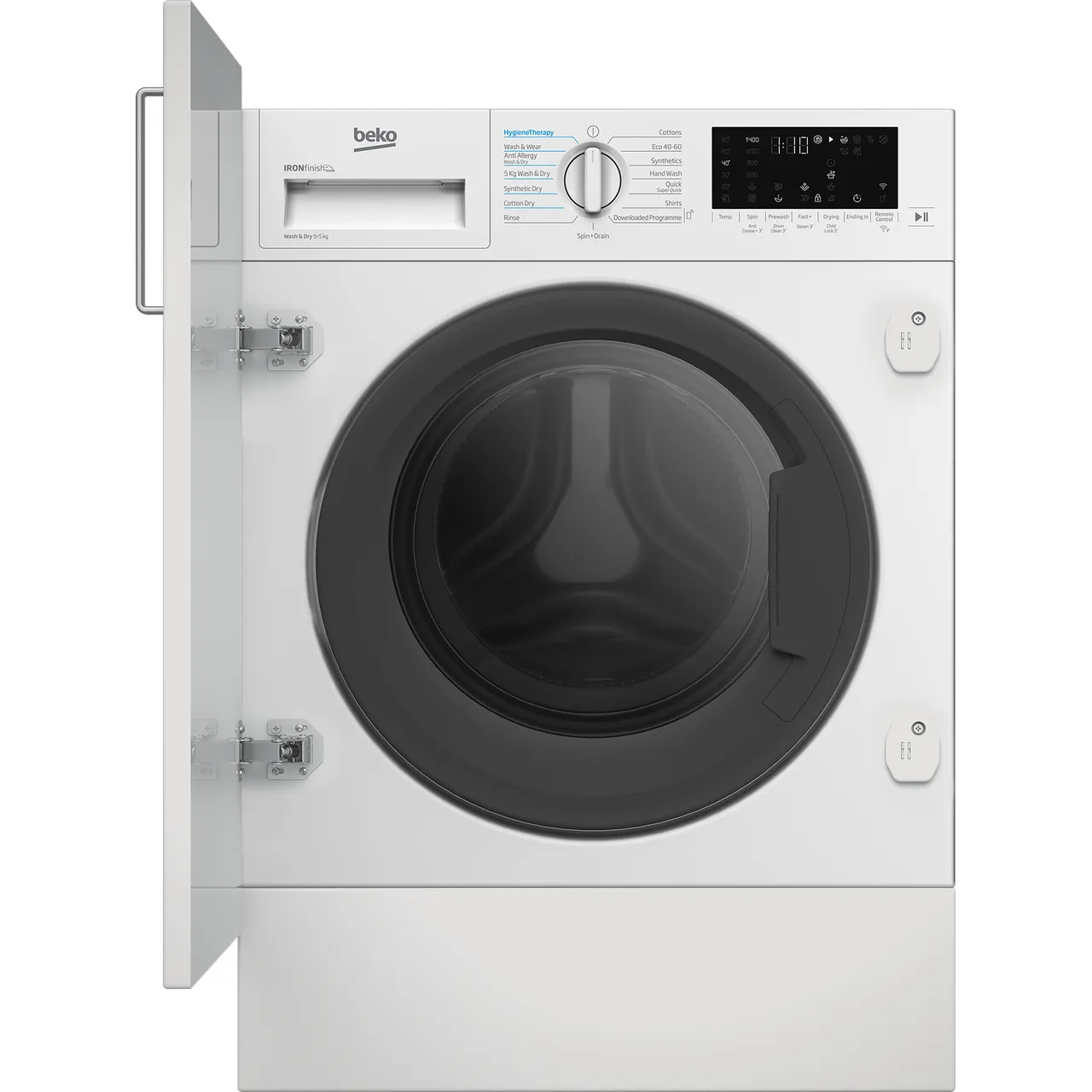Beko RecycledTub® WDIK954451F Wifi Connected Integrated 9Kg / 5Kg Washer Dryer with 1400 rpm – White – D Rated [Wash&Dry], B Rated [Wash Only] #406040