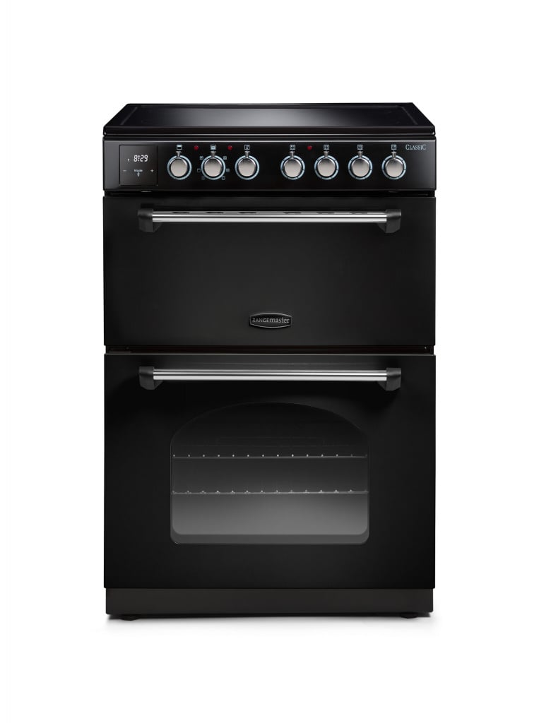 Rangemaster Classic 60 CLA60EIBL/C 60cm Wide Double Oven Electric Cooker with Induction Hob – Black / Chrome – A/A Rated #406277