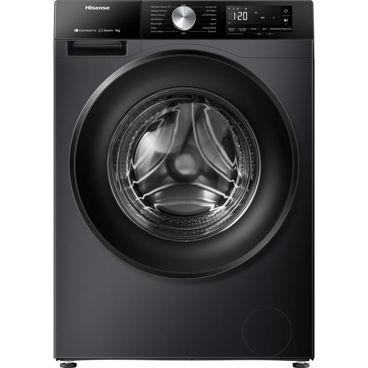Hisense 3S Series WF3S9043BB3 9kg WiFi Connected Washing Machine with 1400 rpm – Black – A Rated #406327