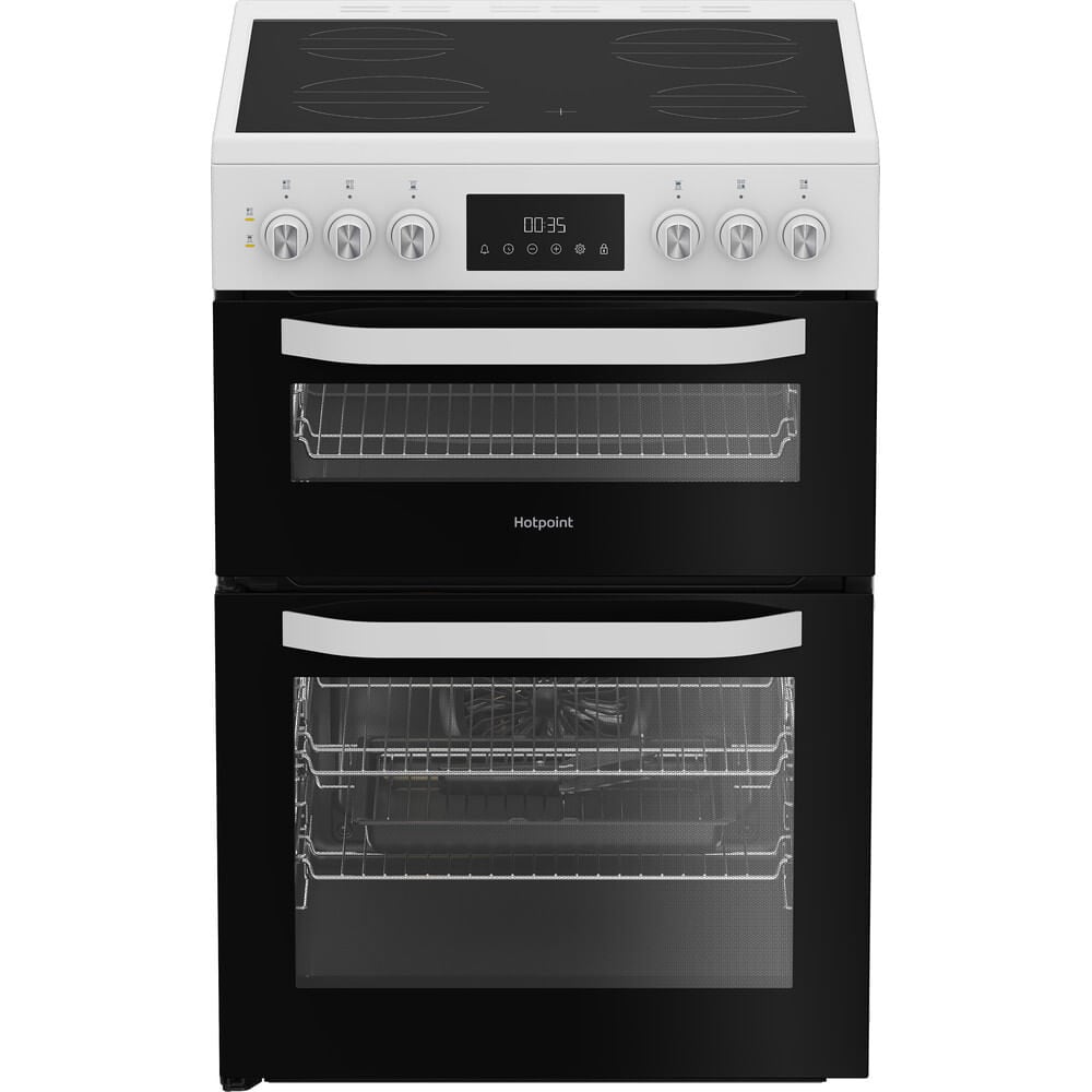 Hotpoint HDE6VDW 60cm Wide Double Oven Electric Cooker with Ceramic Hob – White – A Rated #406372