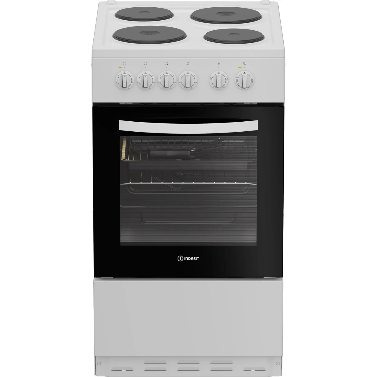 Indesit I5E3KMW 50cm Wide Single Oven Electric Cooker with Solid Plate Hob – White – A Rated #408816