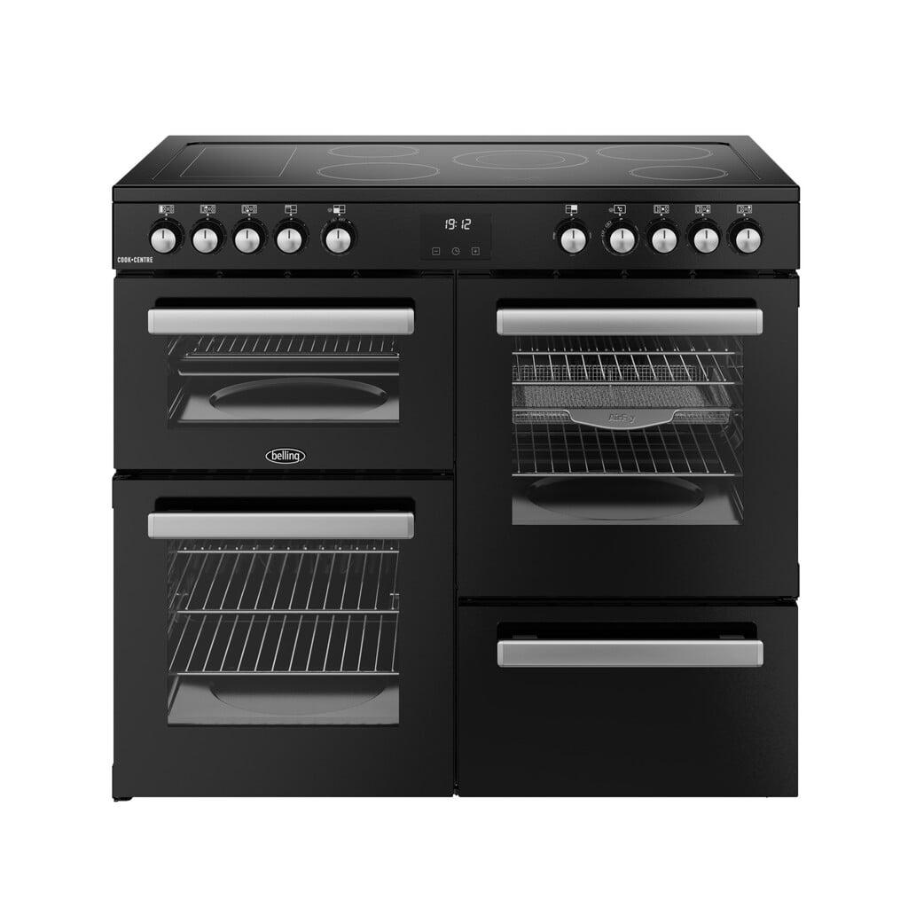 Belling Cookcentre 100E 100cm wide Electric Range Cooker with Ceramic Hob – Black – A/A Rated #406272