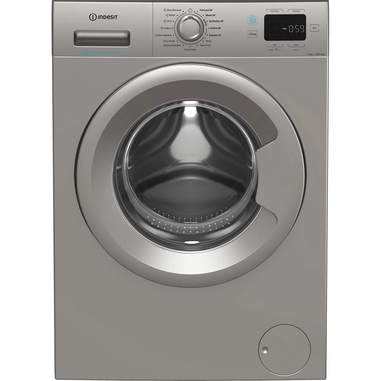 Indesit Push&Go IP 946S PUSH&GO UK 9kg Washing Machine with 1400 rpm – Silver – A Rated #408708