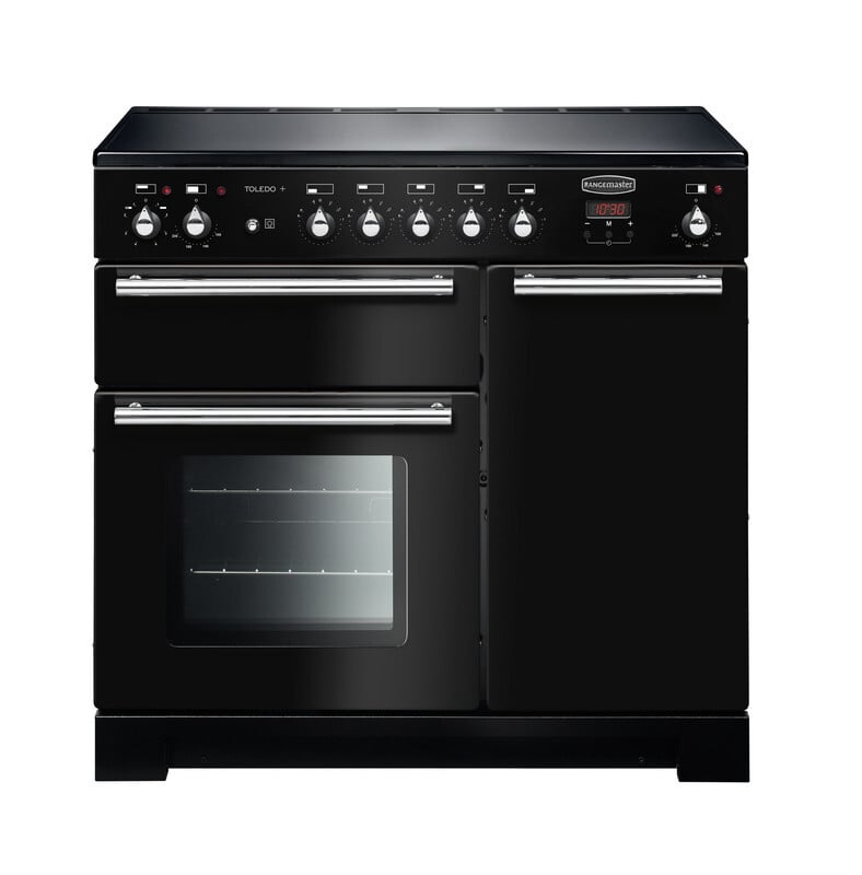 Rangemaster Toledo + TOLP90EIGB/C 90cm wide Electric Range Cooker with Induction Hob – Black – A/A Rated #406394