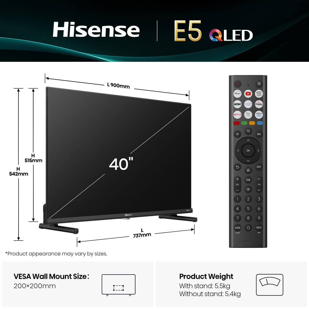 Hisense E5Q 40″ Full HD QLED Smart Freely TV – 40E5QTUK #408603