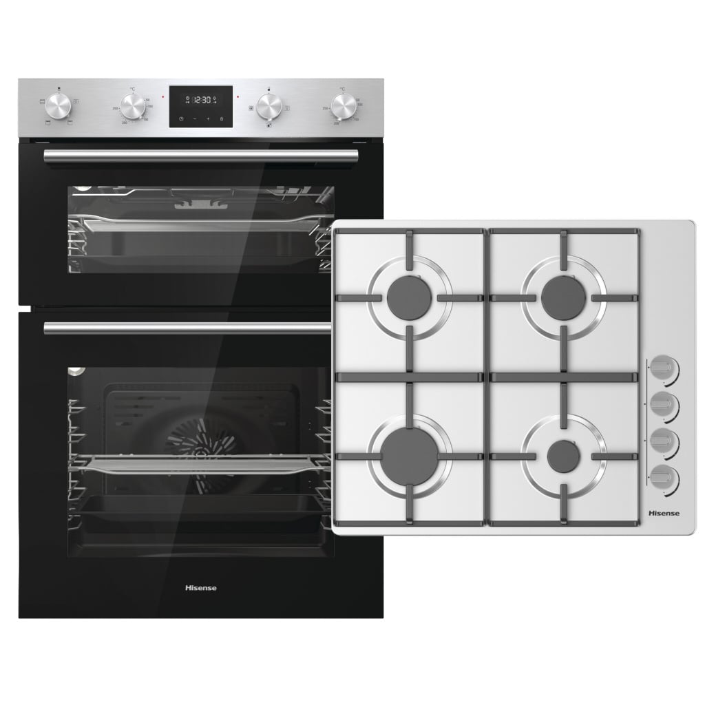 Hisense BI6095HGXUK Built In Electric Double Oven and Gas Hob Pack – Stainless Steel – A/A Rated #407610