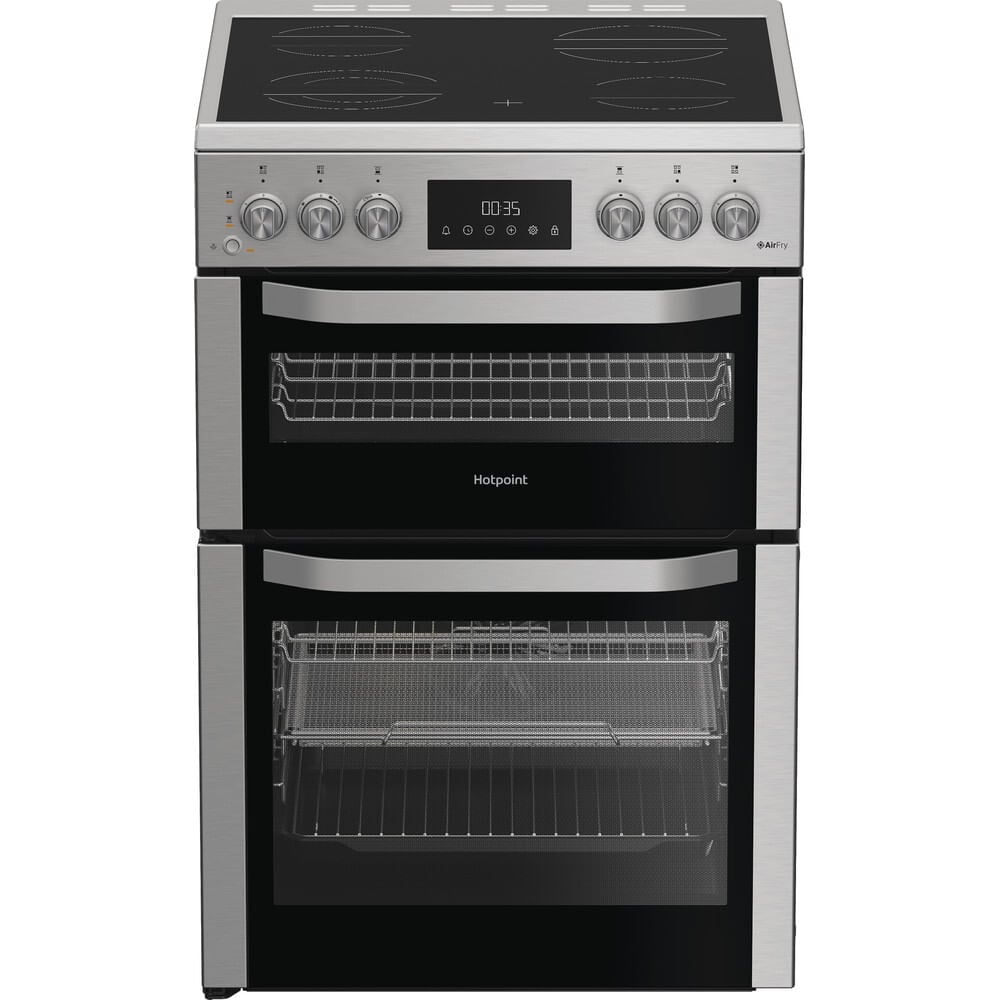 Hotpoint HDE6VDCASX 60cm Wide Double Oven Electric Cooker with Ceramic Hob – Stainless Steel – A Rated #408385