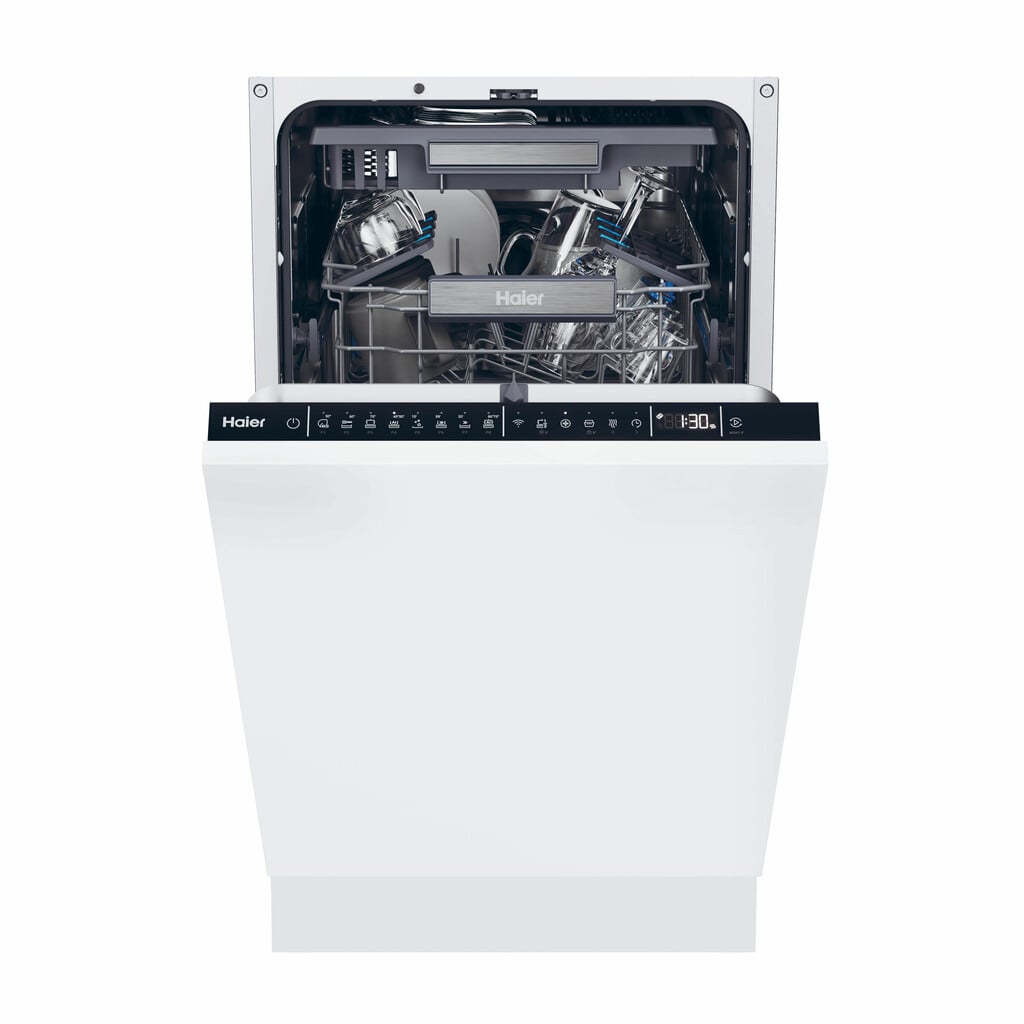 Haier I-Pro Shine Series 4 XI1C3TB2FB-80 Wifi Connected Integrated Slimline Dishwasher – Black Control Panel with Fixed Door Hinge Kit – C Rated #408021