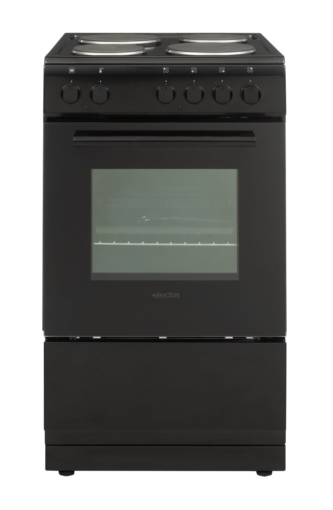 Electra SE50B/1 50cm Wide Electric Cooker with Solid Plate Hob – Black – A Rated #408718