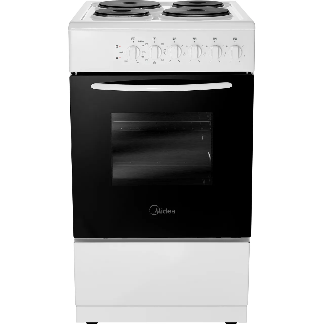 Midea MFO20DME4H109-WH 50cm Wide Single Oven Electric Cooker with Solid Plate Hob – White – A Rated #408423