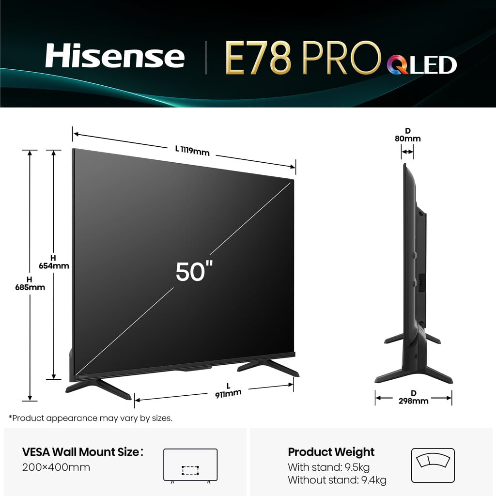 Hisense 50″ 4K Ultra HD QLED Smart TV – 50E78QTUK PRO #