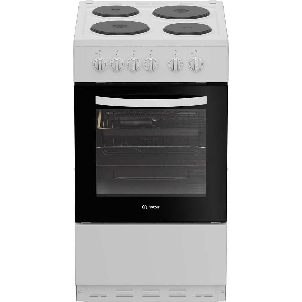 Indesit I5E3KMW 50cm Wide Single Oven Electric Cooker with Solid Plate Hob – White – A Rated #407543