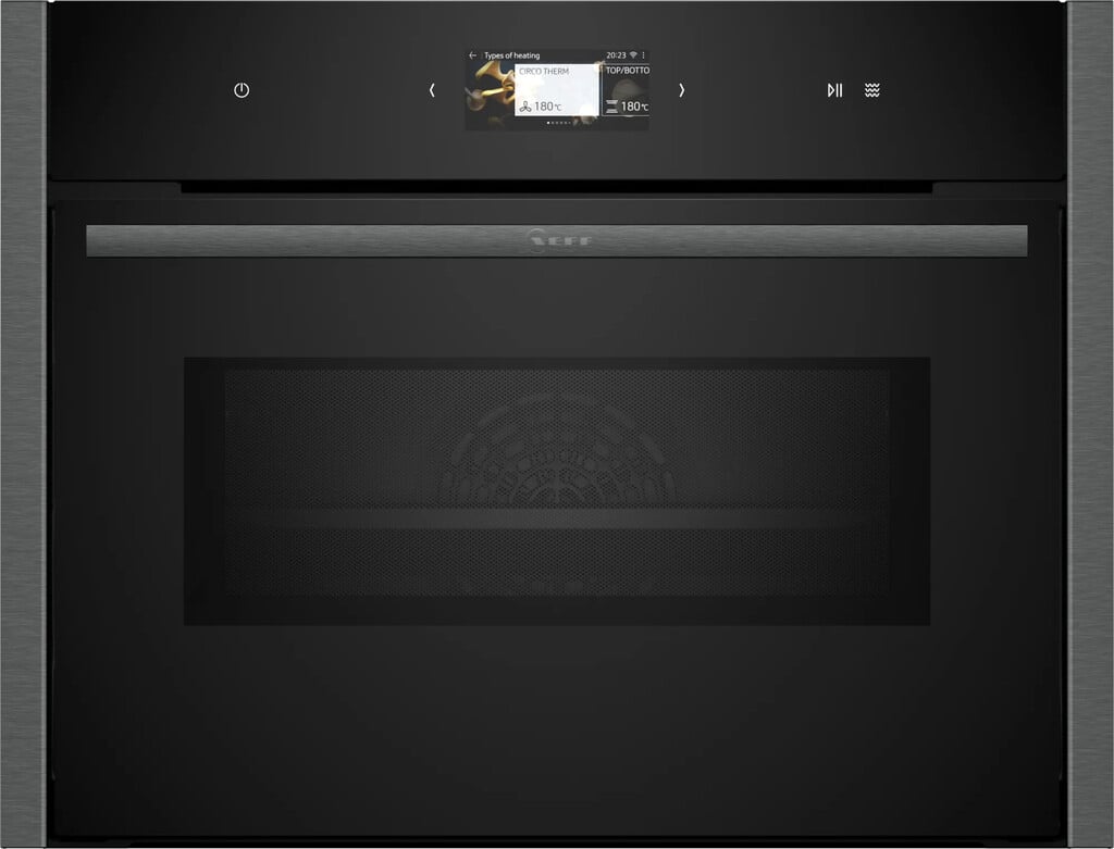 NEFF N90 C24MS71G0B Wifi Connected Built In Compact Electric Single Oven with Microwave Function with Pyrolytic Cleaning – Graphite #409105