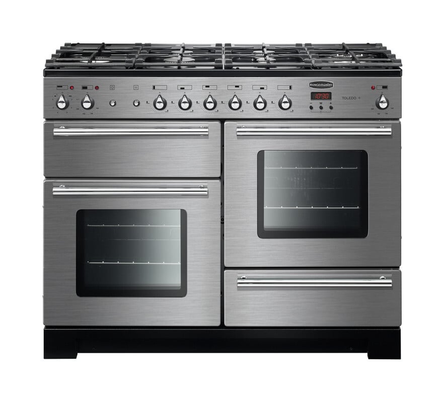 Rangemaster Toledo + TOLP110DFFSS/C 110cm wide Dual Fuel Range Cooker with Gas Hob – Stainless Steel / Chrome – A/A Rated #410883