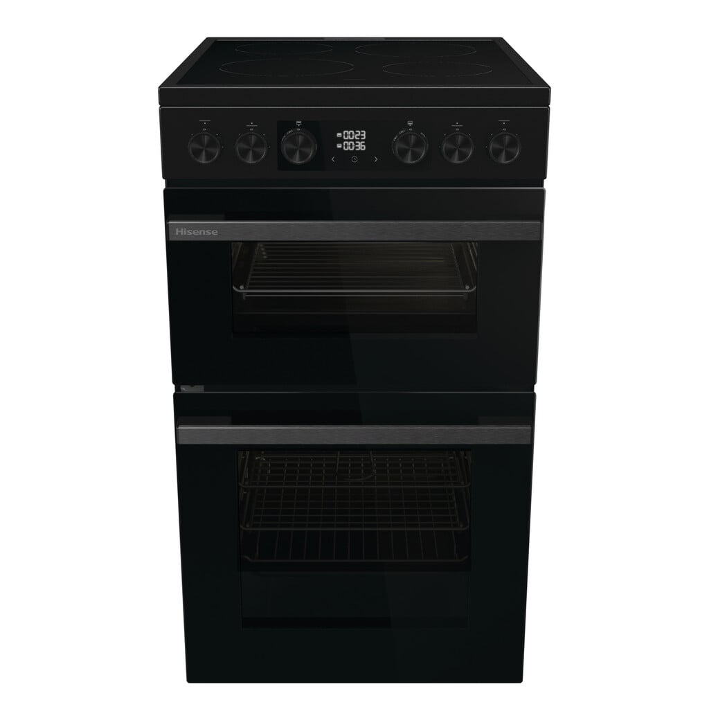 Hisense Hi6 Max HDCEC5C10B 50cm Wide Double Oven Electric Cooker with Ceramic Hob – Black – A/A Rated #410570