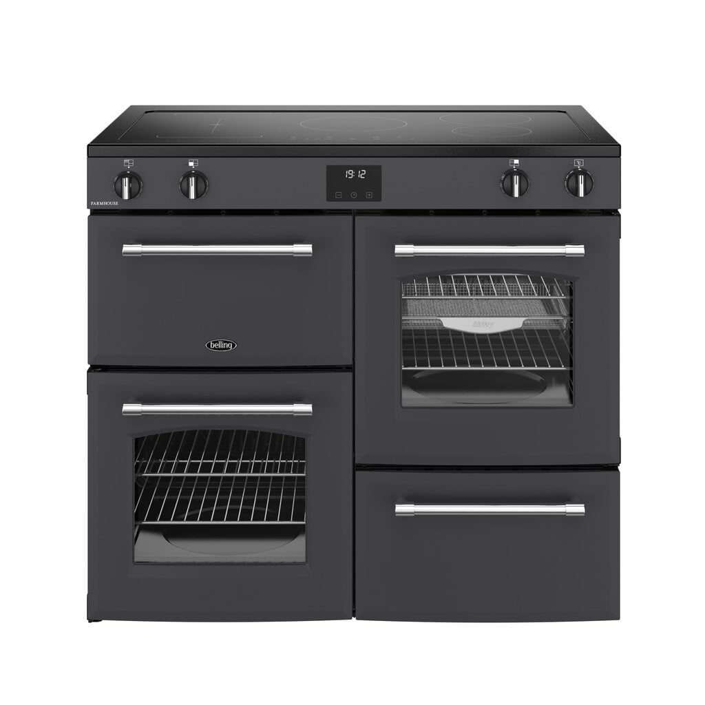 Belling Farmhouse 100Ei 100cm wide Electric Range Cooker with Induction Hob – Anthracite – A/A Rated #411047