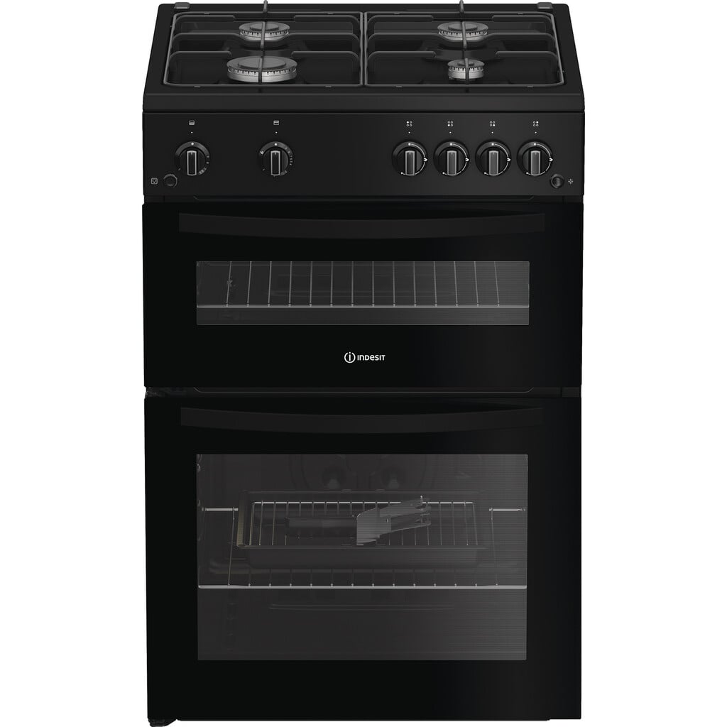 Indesit IDG6GB 60cm wide Double Oven Gas Cooker – Black – A+/A Rated #410908