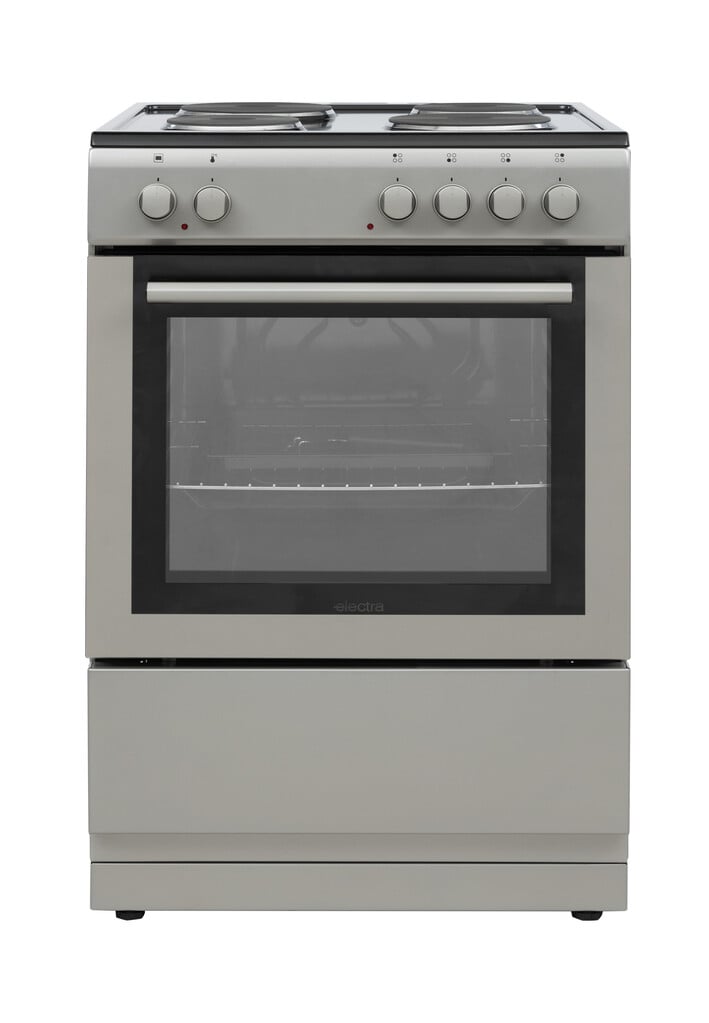 Electra SE60S/2 60cm Wide Electric Cooker with Solid Plate Hob – Silver – A Rated #406263