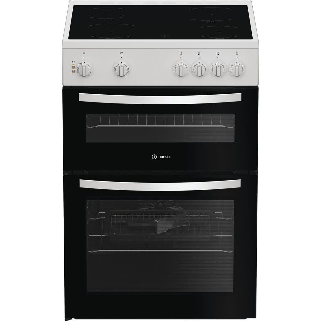 Indesit IDE6VMW 60cm Wide Double Oven Electric Cooker with Ceramic Hob – White – A Rated #414032